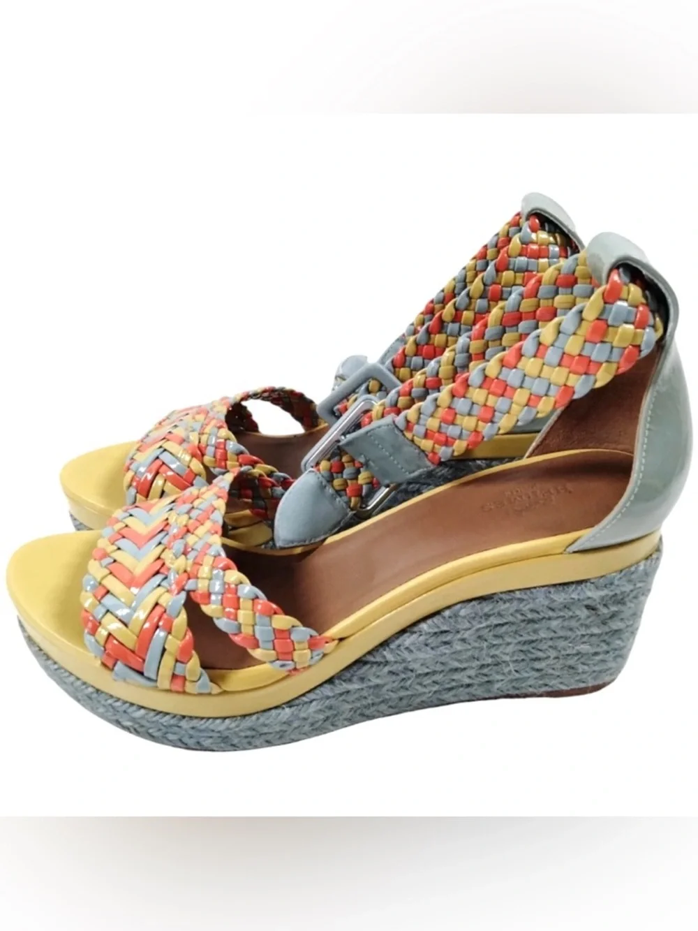 ✨🛍️ Hermes Ines Multicolor Braided Leather Espadrille Wedge Sandals - Size 37 - Picture 3 of 6